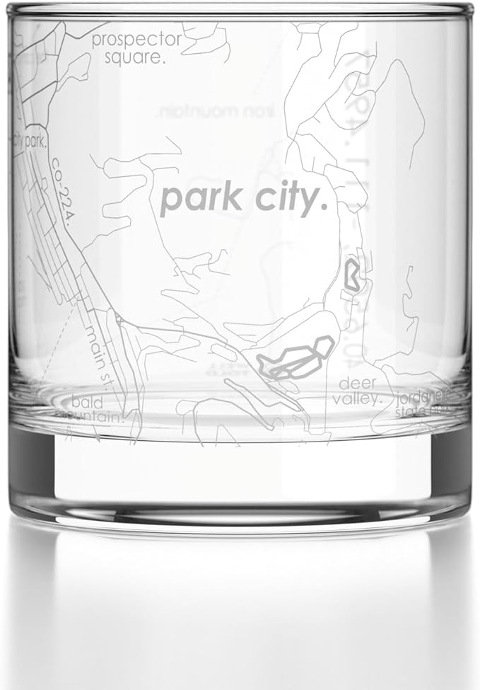 Well Told Engraved Park City Utah Map Rocks Glass, Old Fashioned Glassware (11 oz, Clear) Etched Bourbon Tumbler, Gifts For Whiskey Lovers
