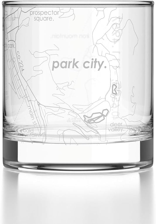 Well Told Engraved Park City Utah Map Rocks Glass, Old Fashioned Glassware (11 oz, Clear) Etched Bourbon Tumbler, Gifts For Whiskey Lovers