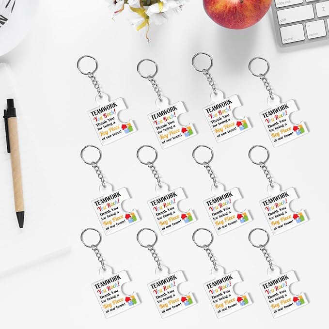 Team Appreciation Gifts for Employee Coworker Staff Bulk, Teamwork Thank You Gift Set Puzzle Piece Acrylic Keychains