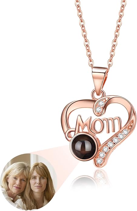 SUPHELPU Personalized Mother's Day Gifts for Mom From Daughter - Custom Photo Necklace With Picture Inside - Projection Necklace for Mom - Memorial Gift