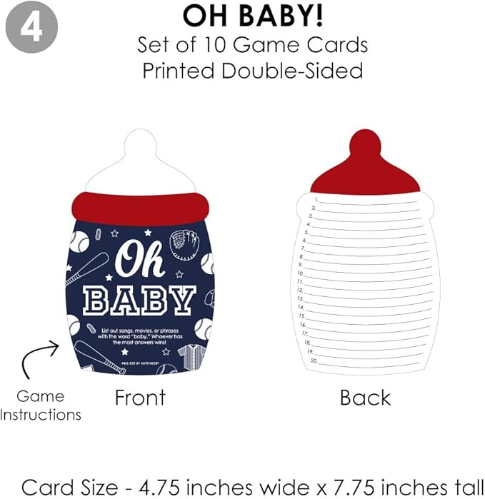 Big Dot of Happiness Batter Up - Baseball - 4 Baby Shower Games - 10 Cards Each - Who Knows Mommy Best, Mommy or Daddy Quiz, What’s in Your Purse and Oh Baby - Gamerific Bundle