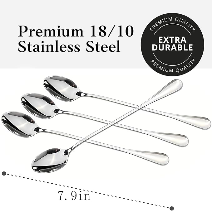 dhrbsx Long-Handled ice Tea Spoon, Cocktail stir Spoons, Stainless Steel Coffee Spoons, ice Cream Scoop Set of 8