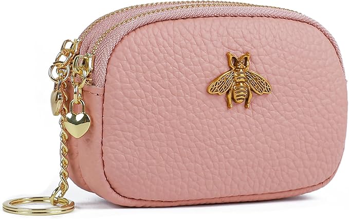 imeetu Women Leather Coin Purse, Small 2 Zippered Change Pouch Wallet