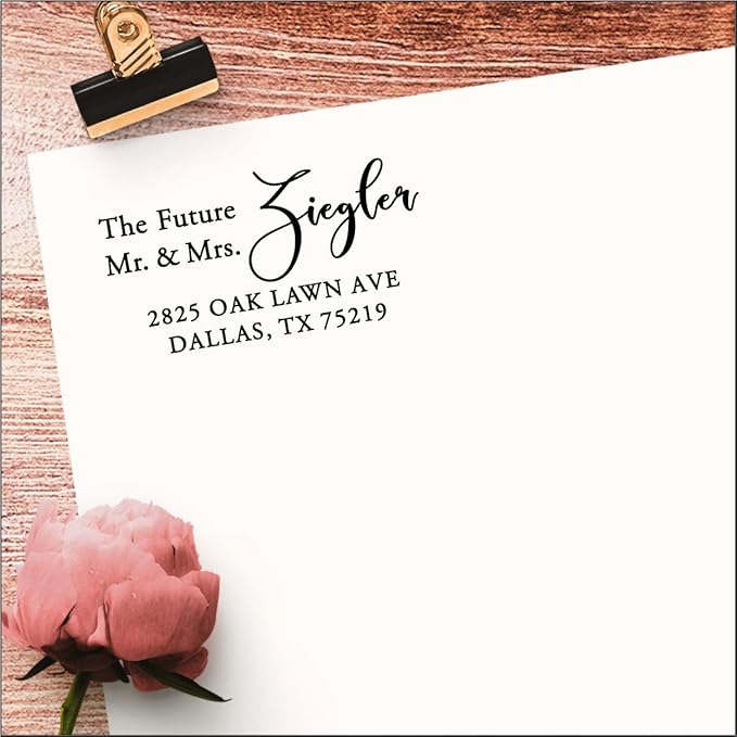 Future Mr. and Mrs. Custom Self Ink Wedding Return Address Stamp - Black Ink
