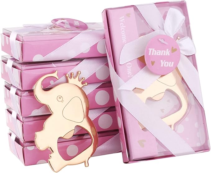 24PCS Elephant Bottle Opener Baby Shower Party Baby Girls Shower Gifts Baby Birthday Return Gifts for Guest Bridal Shower Wedding Anniversary Party Supplies (Pink Crown Elephant, 24)