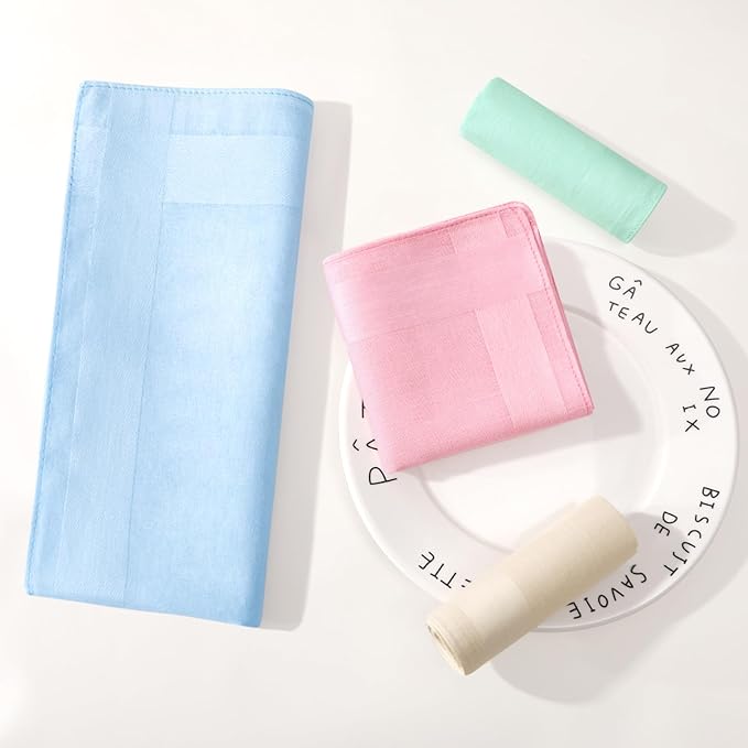 HOULIFE 100% Cotton Unisex Handkerchiefs, Solid Stripe Handkerchiefs for Men & Women Soft Cotton Hankies 15.7x15.7 ”