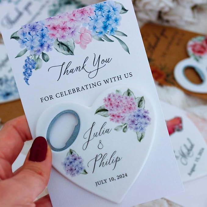 20 PCS Personalized Wedding Favors Bottle Openers - Custom Wedding Gifts for Guests with Thank You Cards, Memorable Thank You Gift for Celebrating Your Special Day (Heart)