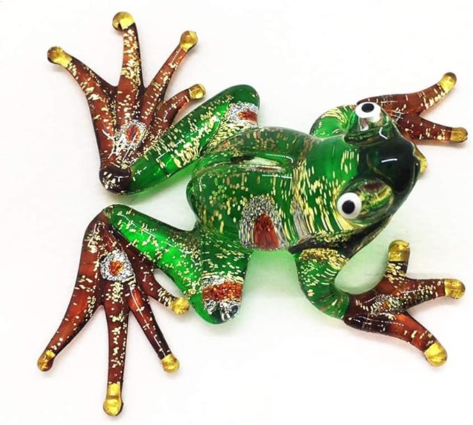 WitnyStore 2¾" Glitter Green Brown Frog Artistic Blown Glass Figurine Premium Hand-Blown Statue Tabletop Decoration Unique Collectible for Adult Collectors Handcrafted Elegant Home Room Decor