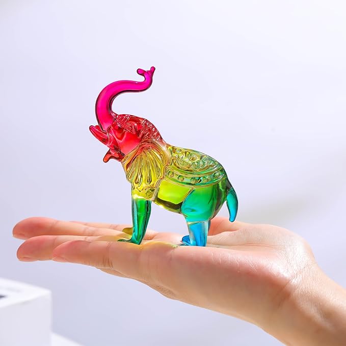 Crystal Elephant Figurine Home Decor, Glass Elephant Statue Gifts for Women Men, Crystal Animals Collectible Figurines Tabletop Decoration Elephant Sculpture with Trunk Up Ornaments (Color)