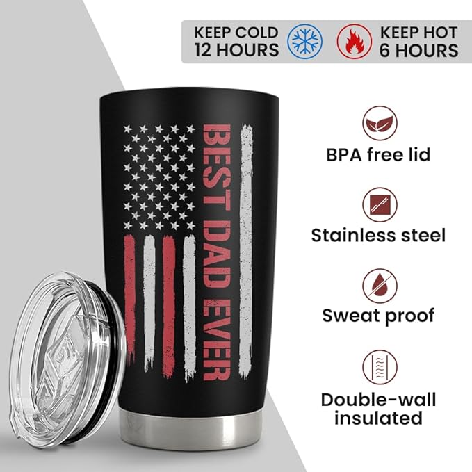 Dad Gifts, Best Dad Ever 20oz Insulated Tumbler with Lid Double-wall Insulated Stainless Steel Mug - Coffee Cup for Outdoor Travel Sport Office, Gift for Birthday Father’s Day