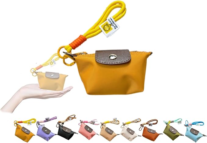 Mini Nylon Dumpling Coin Purse, Mini Nylon Dumpling Bag with Wrist Strap, Lightweight 1.4 OZ(40g), Women’s Cute Change Purse Wallet with Zipper and Keychain, for Cards Keys and Earbuds (4, yellow)