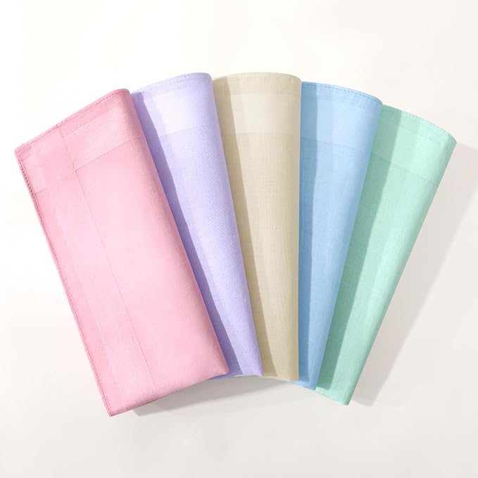 HOULIFE 100% Cotton Unisex Handkerchiefs, Solid Stripe Handkerchiefs for Men & Women Soft Cotton Hankies 15.7x15.7 ”