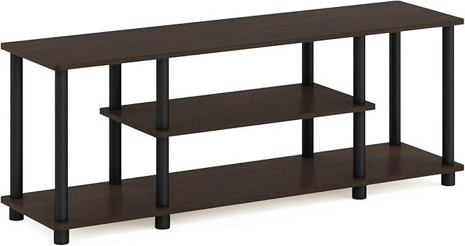 Furinno Turn-N-Tube No Tools 3D 3-Tier Entertainment TV Stand up to 50 inch TV, Round Tubes, Dark Brown / Black