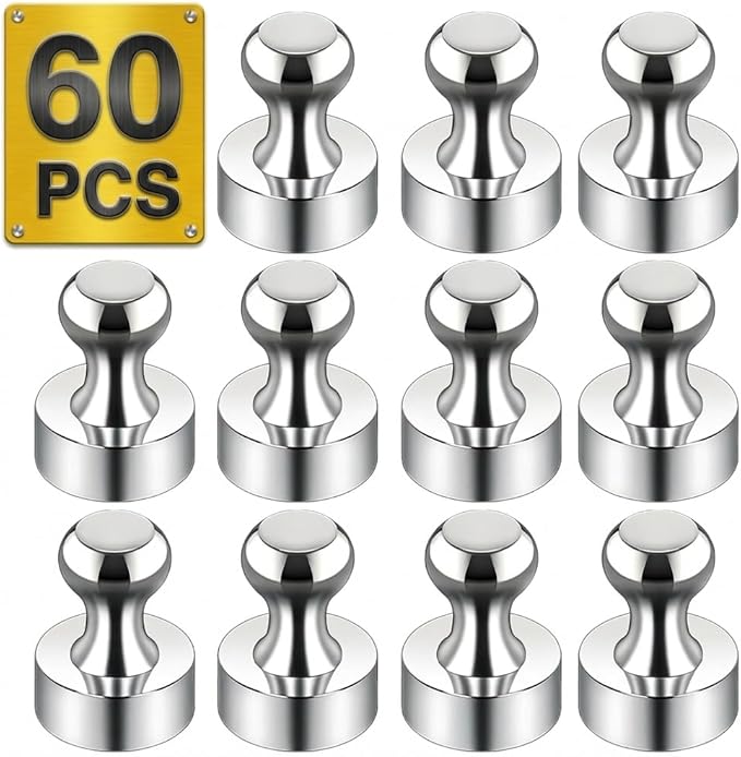 Tiergrade Metallic Magnets, Refrigerator Magnets, 60 Pack Magnetic Push Pins, Strong Fridge Magnets, Multi-use Whiteboard Magnets Perfect for Kitchen Office Classroom