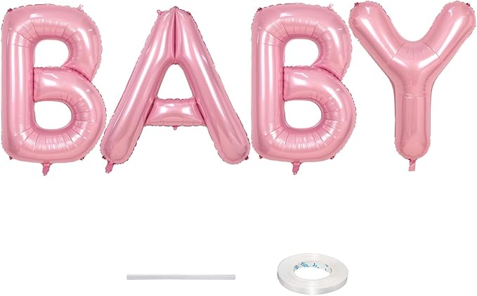 40 Inch Pastel BABY Balloon for Girls Baby Shower, Large Light Pink Foil Balloons Letters, Pearl Pink Mylar Alphabet Balloon Banner Sign for Gender Reveal Backdrop Party Decorations