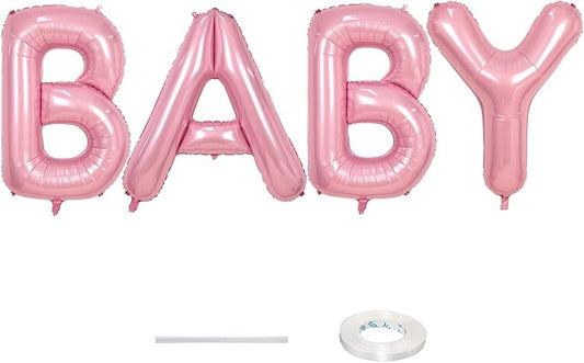 40 Inch Pastel BABY Balloon for Girls Baby Shower, Large Light Pink Foil Balloons Letters, Pearl Pink Mylar Alphabet Balloon Banner Sign for Gender Reveal Backdrop Party Decorations