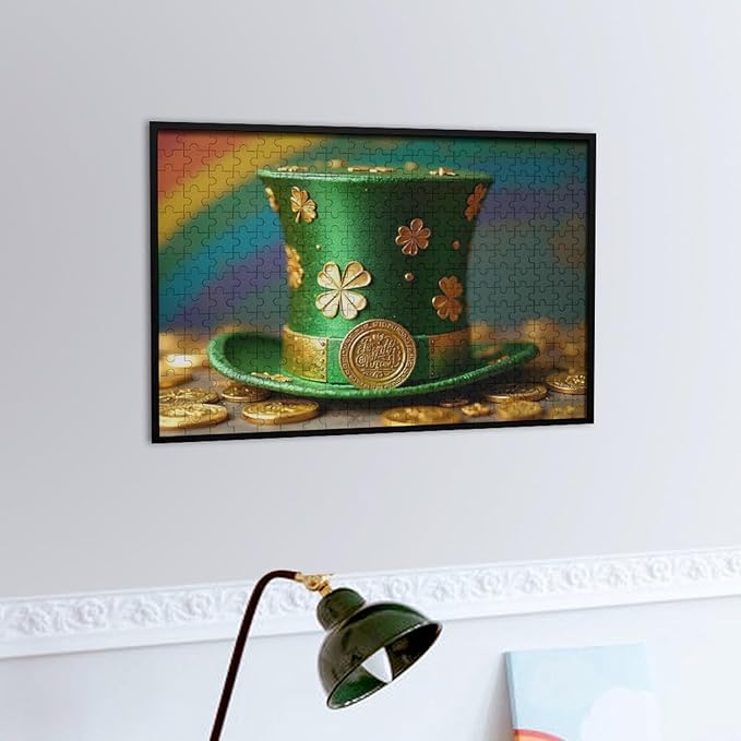 Wooden Puzzle - St Patrick's Day Hat Wooden Puzzles for Adults 300 Pieces Challenge Puzzles，Educational Games，Family Puzzles，Unique Gifts for Wall Art ，Funny Puzzles