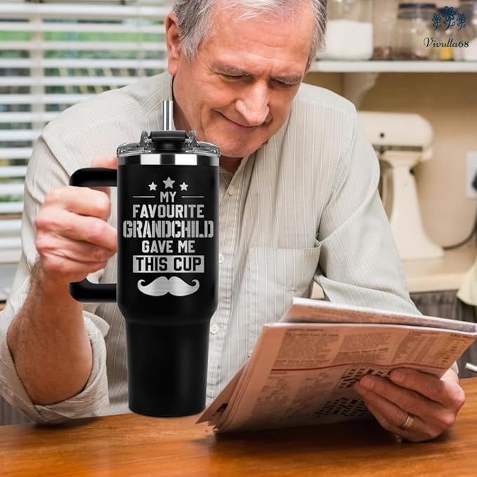 Vivulla68 Christmas Gifts for Grandpa - My Favorite GrandChild Gave Me This Cup Tumbler 40Oz - Grandpa Birthday Gifts from Grandkids, Granddaughter, Grandson - Grandfather Mug, Present for Granddad