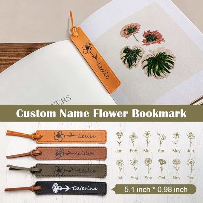 Handcrafted Birthday Flower Bookmark Personalized with Name Book Markers Customizable Gift for 21st Birthday Gifts for Women PU Leather Crafted Bookmarks for Women Book Lovers Personalized Bookmark