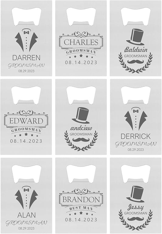 9PCSPersonalized Bottle Openers Credit Card Size, Groomsmen Best Man Gifts for Wedding Bachelor Party, Stainless Steel Beer Bottle Opener