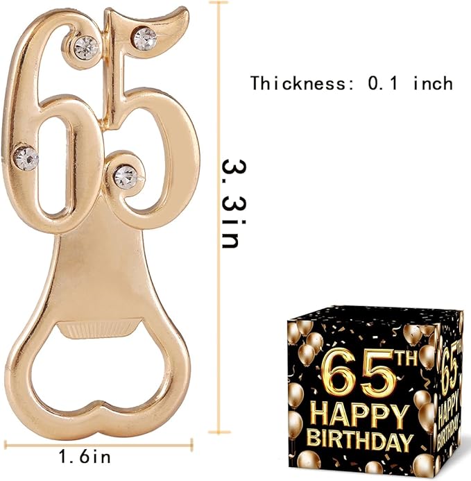 Baseo 24PCS 65th Birthday Favor Bottle Opener for Guests 65th Birthday Party Favors Bottle Opener 65th Bottle Opener Party Souvenirs Favors Gifts Decorations (Black Gold 65)