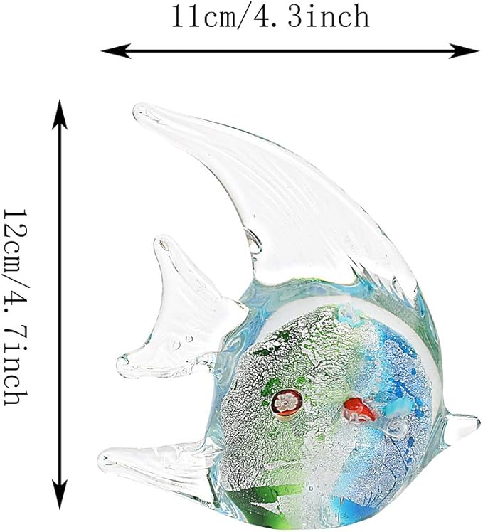 Hophen Angel Fish Art Glass Blown Handmade Sea Animal Figurine Sculpture Home Decor Collectible Statue Paper Weight Gift Ornament (Small Green)