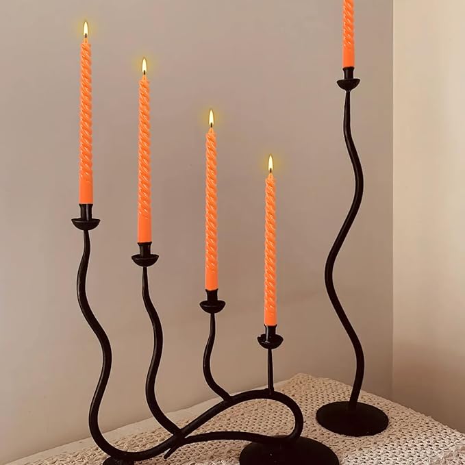 12 Pack 10 Inch Spiral Taper Candle Set, Unscented Dripless Candlesticks for Dinner,Party Brithday Wedding,Halloween and Home Decoration（Orange ）