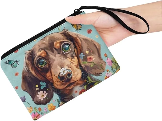Dolyues Flower Dachshund Kids Coin Purse Cute Kids Change Purse Cute Money Pouch Animal Coin Pouch With Zipper for Christmas Birthday New Years Gifts
