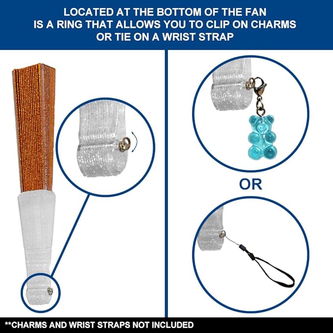 Flags Importer Glitter Orange Small Hand Fan (Clear Handle)