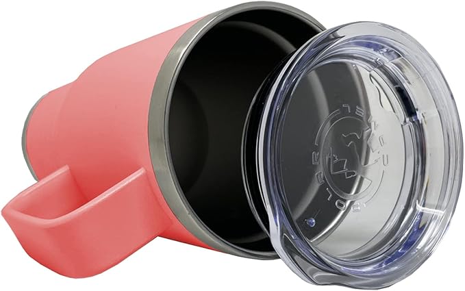 LaserGram 20oz Vacuum Insulated Travel Mug with Handle, Cup of Coffee, Personalized Engraving Included (Coral)