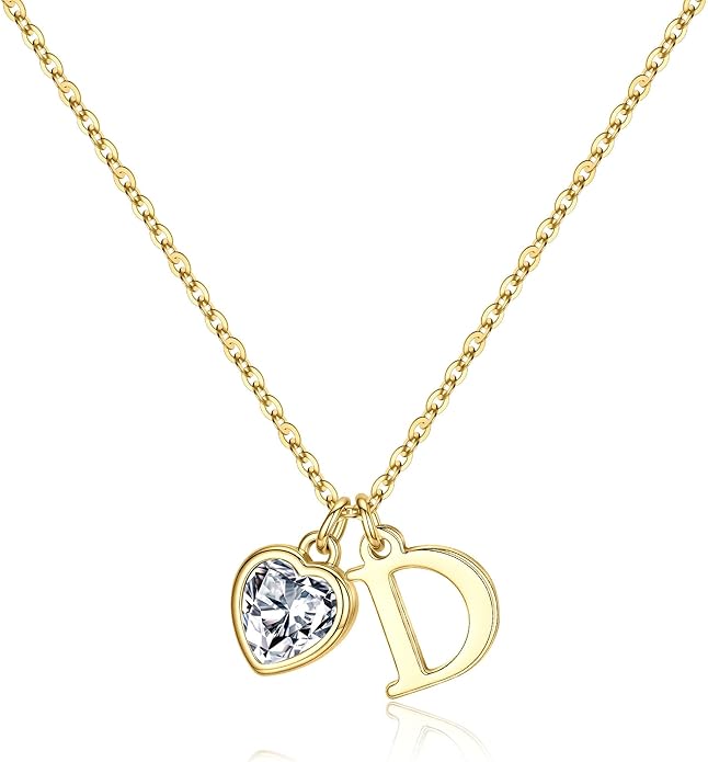 Turandoss Valentines Day Gifts for Her Trendy, Dainty 14K Gold Plated Initial A-Z Heart Birthstone Pendant Necklace Personalized Bridesmaid Birthday Valentines Jewelry Gifts for Women Girls