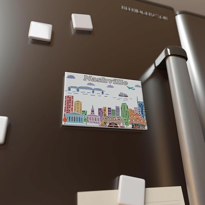 City Themed Artwork Magnet Collection by Beary Blu - Designed in The USA, Collectible Souvenirs Gifts 2.5" x 3.5" (Nashville)