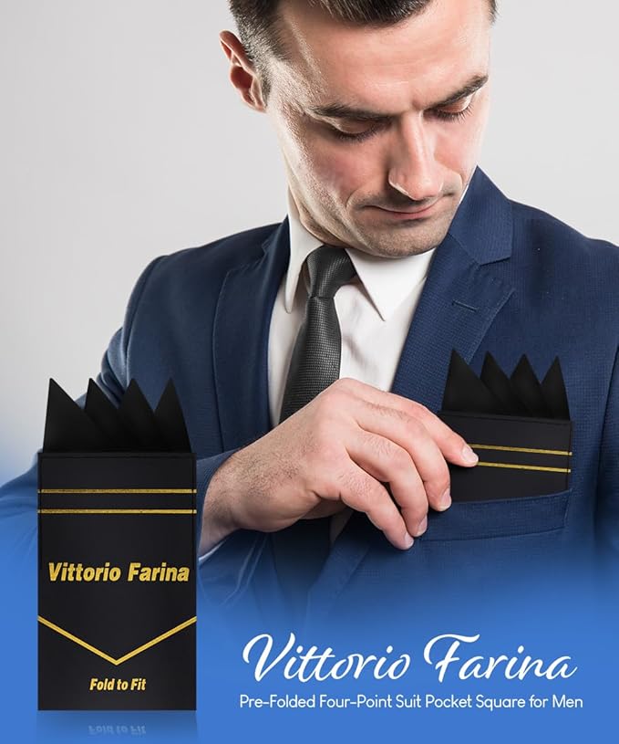 Premium Pre-Folded Four-Point Suit Pocket Square for Men with Sewn Pocket Fold