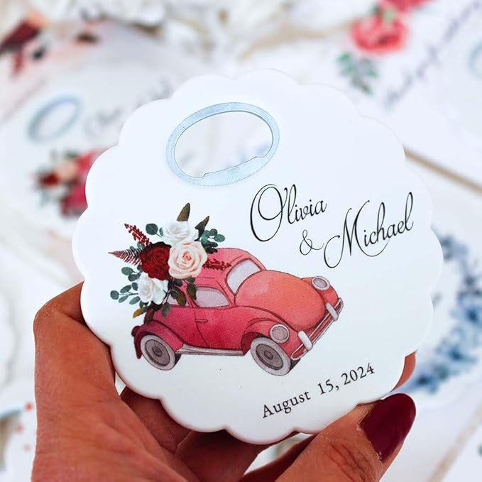 20 PCS Personalized Wedding Favors Bottle Openers - Custom Wedding Gifts for Guests with Thank You Cards, Memorable Thank You Gift for Celebrating Your Special Day (Flower)
