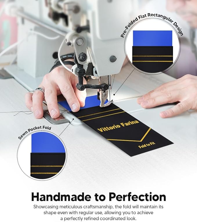 Premium Pre-Folded Four-Point Suit Pocket Square for Men with Sewn Pocket Fold