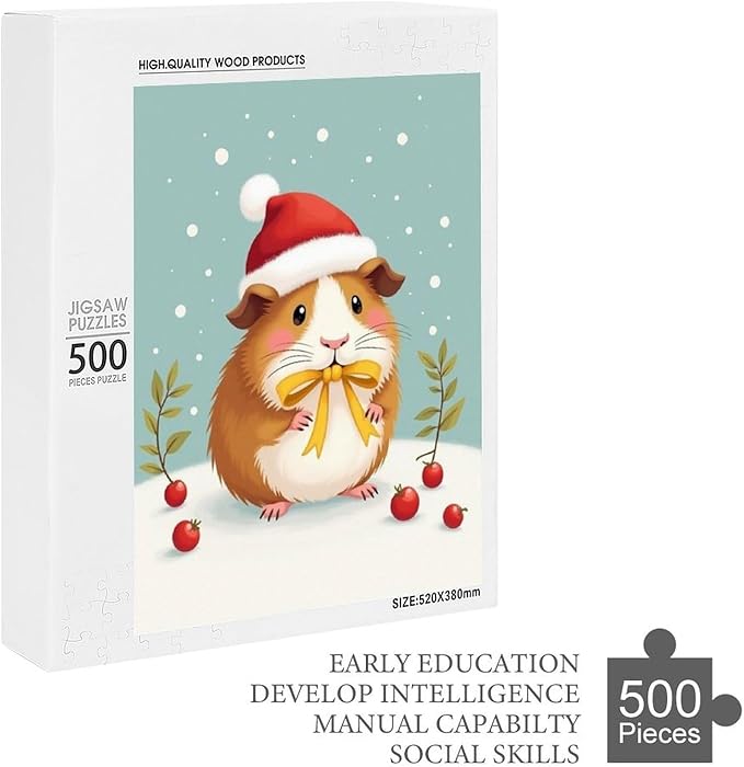 Wooden Puzzle - Hamster Christmas Hat Jigsaw Puzzles，Wooden Puzzles for Adults 500 Pieces Challenge Puzzles，Educational Games，Family Puzzles，Unique Gifts for Wall Art