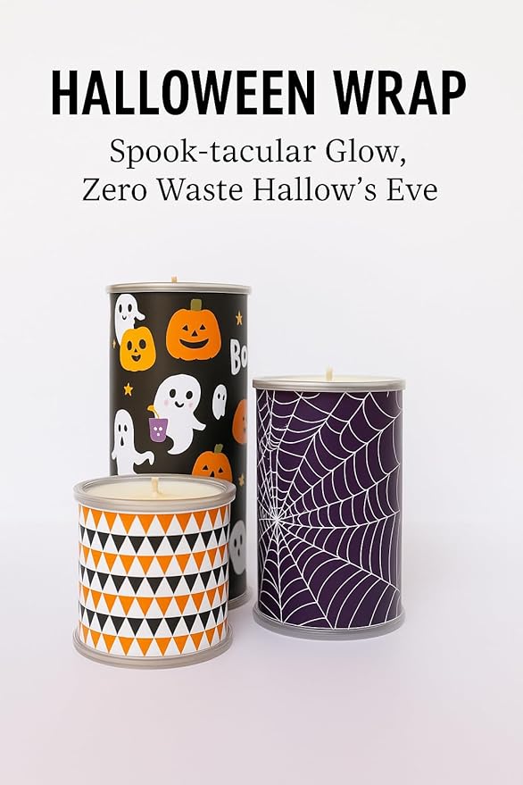 Reusable Interchangeable Candle, Decorative Wrap Design, Customizable Holiday Home Décor, Refillable Giftable Accent for Seasonal Styling
