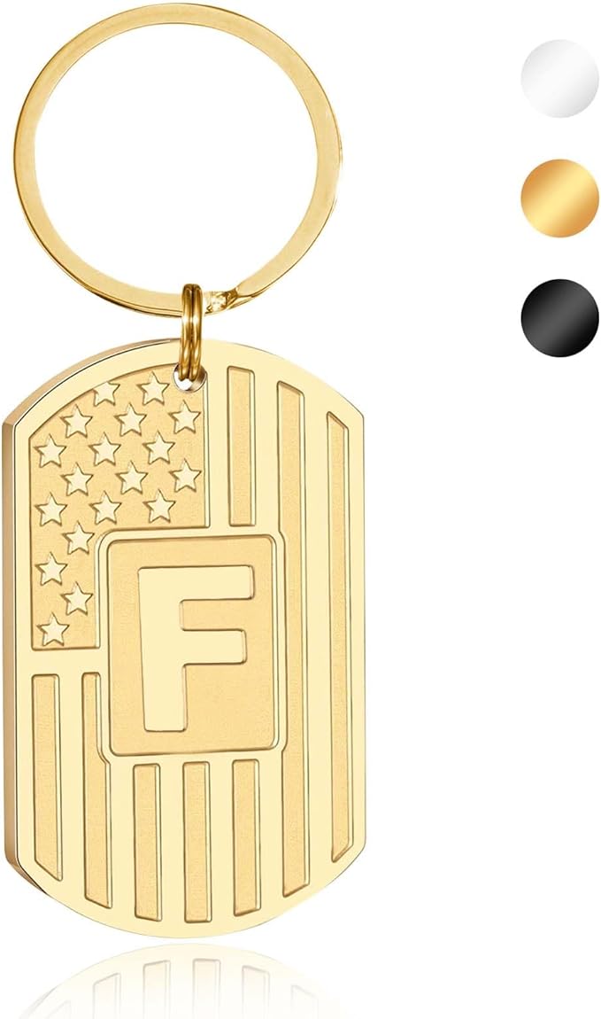 Valentines Day Gifts for Him -Initial Keychain Gifts for Men,A-Z Letter American Flag KeyChain for Men