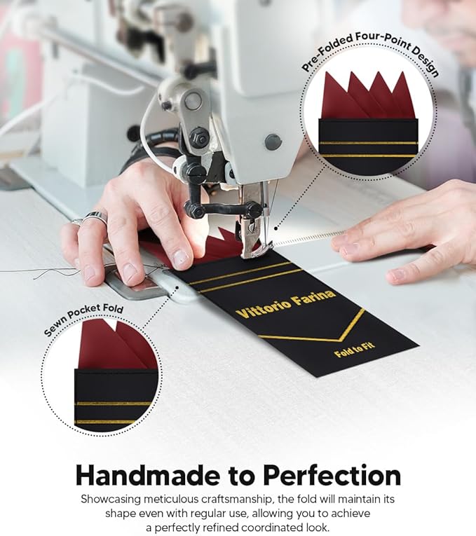 Premium Pre-Folded Four-Point Suit Pocket Square for Men with Sewn Pocket Fold