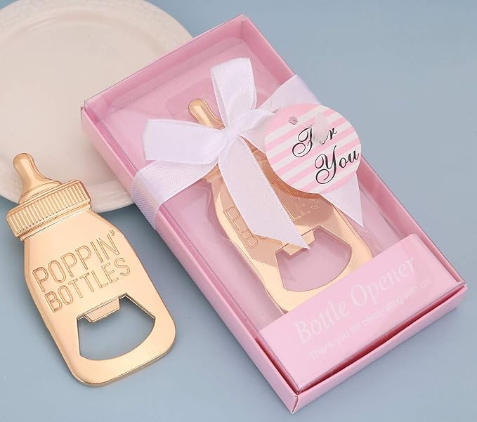 Set of 24 Bottle Opener Baby Shower Favor For Guest,Cute Poppin Bottle Shaped Bottle Opener Favors for Baby Shower Souvenir Supplies and Decorations For Boy or Girl (New Pink, 24)