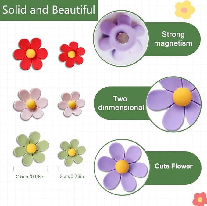 20PCS Refrigerator Magnets Colorful Fridge Magnets 3D Flower Cute Fridge Magnet Decorative Funny Refrigerator Magnet for Whiteboard Cabinet Locker Classroom Home Kitchen Office (3D Flower, 20PCS)