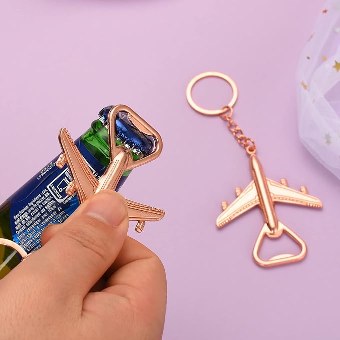 50PCS Rose Golden Airplane Bottle Opener Keychains for Wedding or Bridle Shower Favors,Baby Shower Gifts, Souvenirs to Guests Bluk