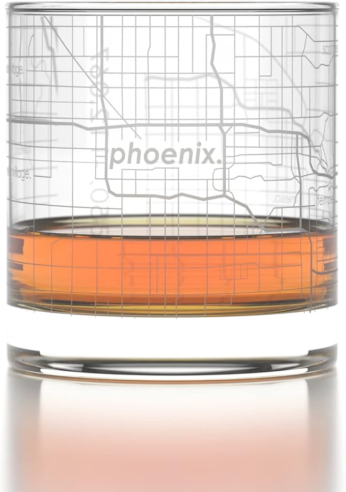 Well Told Engraved Phoenix Arizona Map Rocks Glass, Old Fashioned Whiskey Glass (11 oz, Clear) Etched Whiskey Glass, Gifts For Whiskey Lovers