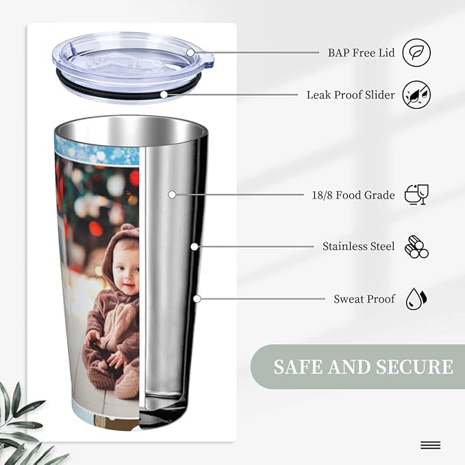 Personalized Custom tumbler Coffee Mug with Lid and Straw Hot and Cold Stainless Steel Vacuum Insulated Travel Mug with Photo Personalized tumbler Gift (20 oz, Funnel，2 photos)