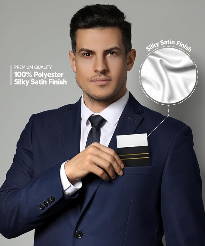 Premium Pre-Folded Four-Point Suit Pocket Square for Men with Sewn Pocket Fold
