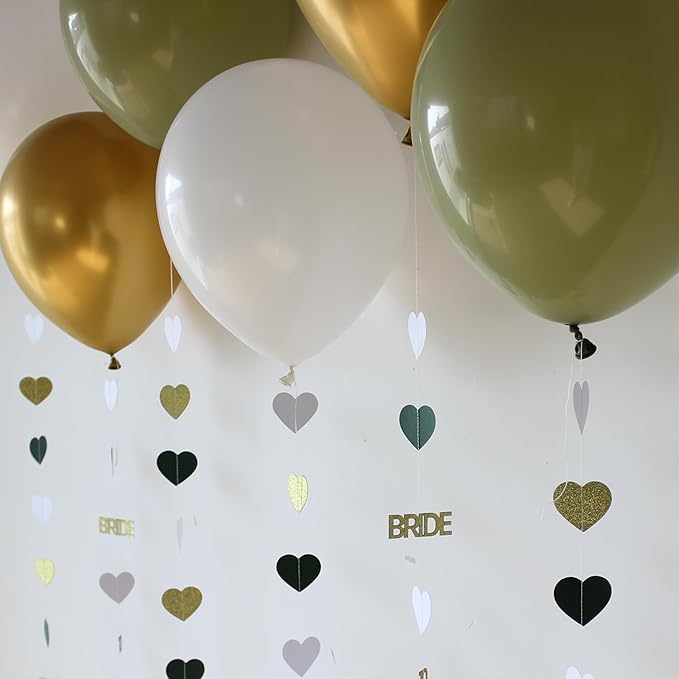 Sage Green Bride to Be Decorations Gold/Green/White Heart Bride to Be Garland with Balloons for Bridal Shower Bachelorette Party