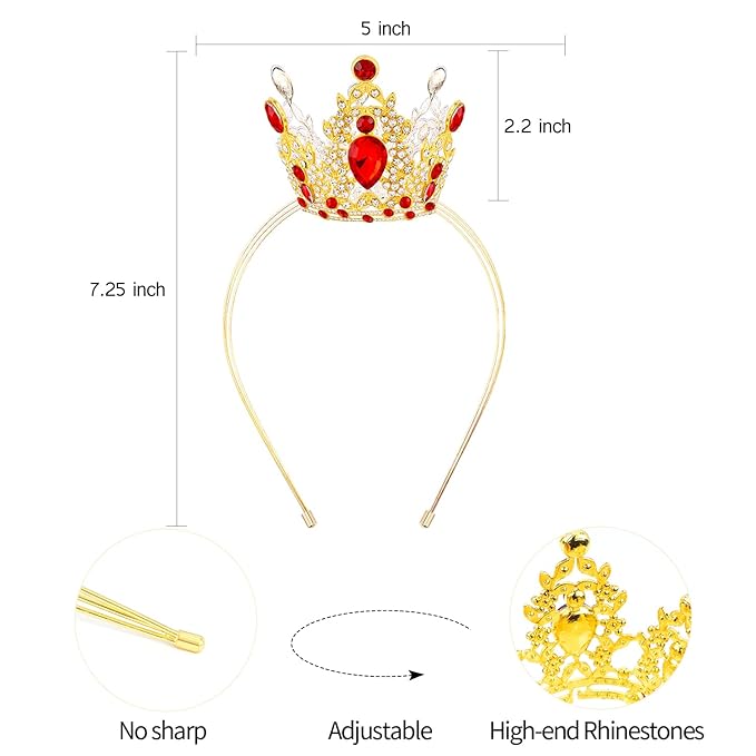 VELSCRUN Red Crystal Tiara Headband, Crowns for Women, Princess Girls Tiaras, Royal Queen Crown Princess Quinceanera Headpieces for Birthday Prom Bride Wedding Pageant Party Hair Band