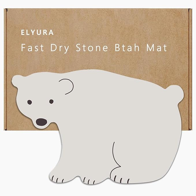 Polar Bear Shape Diatomite Stone Bath Mat Shower Mat Quick-Dry, Non-Slip, Easy to Clean for Bathroom Floor