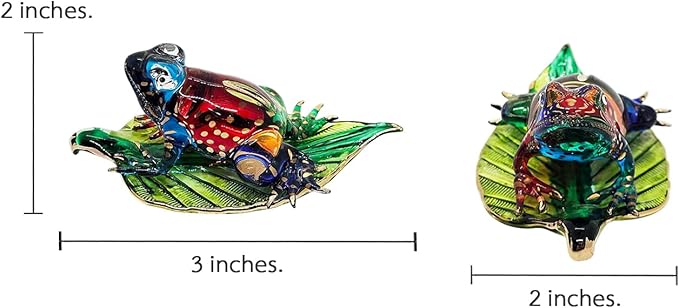 WitnyStore 3" Multicolor Gold Dot Frog on Leaf Artistic Blown Glass Figurine Premium Hand-Blown Statue Tabletop Decoration Unique Collectible for Adult Collectors Handcrafted Elegant Home Room Decor