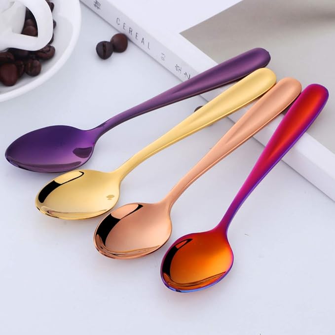 8 Pieces 18/10 Dessert Spoons Teaspoons Small Coffee Spoons Espresso Spoons, 5.5 Inch (multicolor)